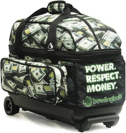 Deluxe Double Roller 2 Ball Bowling Bag with Large Separate Shoe Compartment (Up to 2 Pairs of Shoes) and Accessory Pockets, Sturdy Square Handle - Extends to 40" - Pro Options Available
