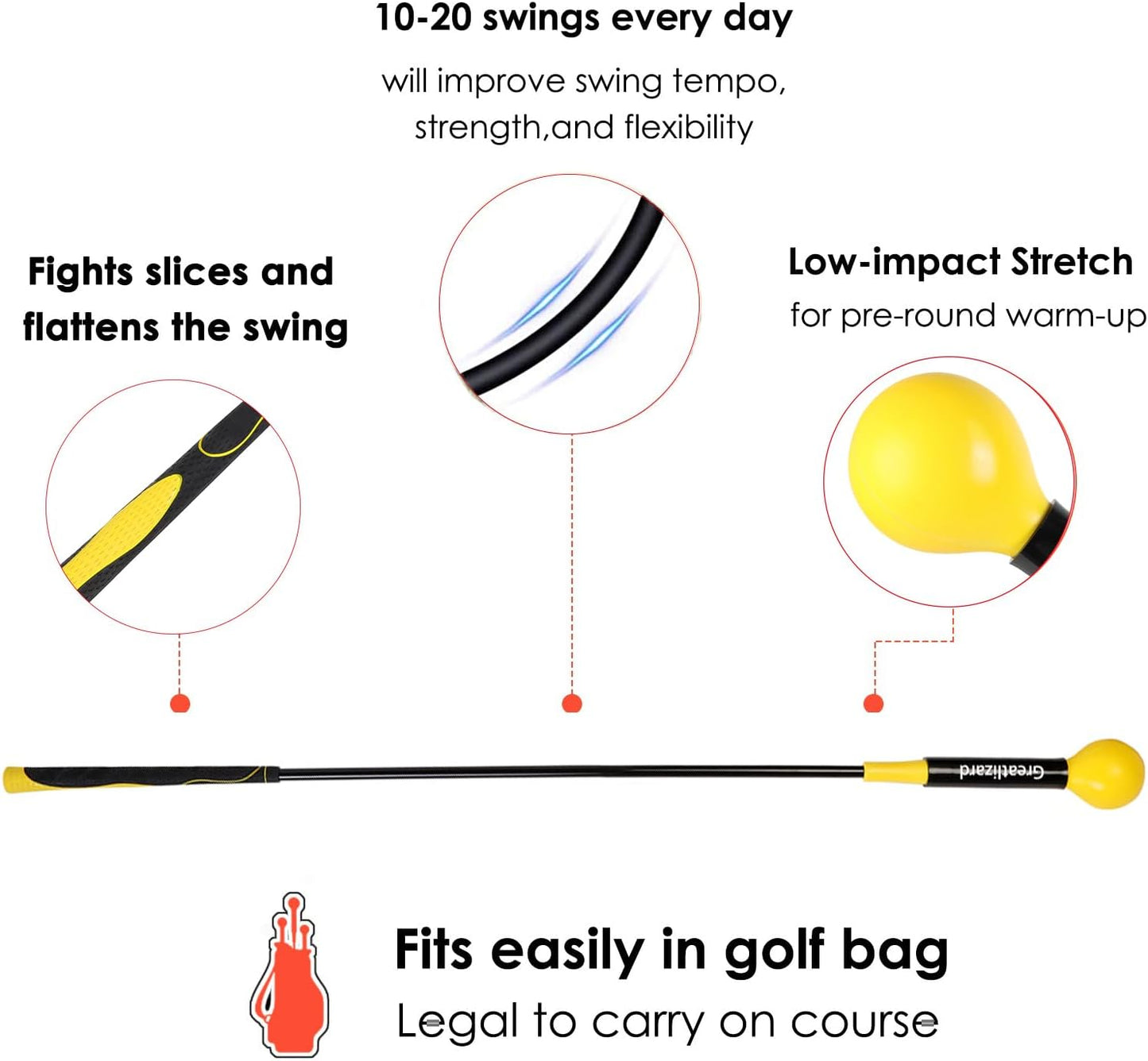 Golf Swing Trainer Aid 48"/40" Warm-Up Stick for Strength Flexibility Tempo Training Golf Practice Aid with Weighted Head Swing Corrector for Men Women